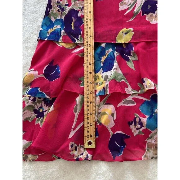 Ralph Lauren Womens 16 Pink Floral Dress Flowy Ruffle Hem Sleeveless Gerogette - Picture 7 of 14